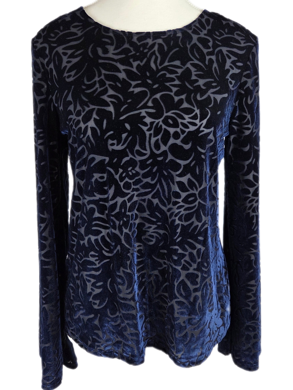 Banana Republic Navy Floral Burnout Velvet Long-Sleeve Blouse